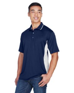 UltraClub 8406 Men’s Cool & Dry Sport Two-Tone Polo – Navy/ White (on model side)