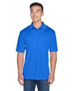UltraClub 8406 Men’s Cool & Dry Sport Two-Tone Polo – Royal/ White (on model)
