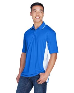 UltraClub 8406 Men’s Cool & Dry Sport Two-Tone Polo – Royal/ White (on model side)