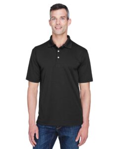 UltraClub 8445 Men’s Cool & Dry Stain-Release Performance Polo – Black (on model)