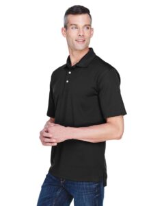 UltraClub 8445 Men’s Cool & Dry Stain-Release Performance Polo – Black (on model side)