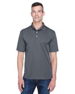 UltraClub 8445 Men’s Cool & Dry Stain-Release Performance Polo – Charcoal (on model)
