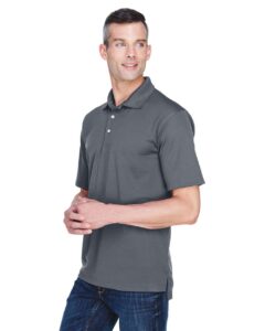 UltraClub 8445 Men’s Cool & Dry Stain-Release Performance Polo – Charcoal (on model side)
