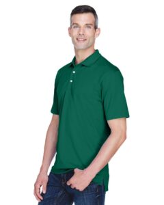 UltraClub 8445 Men’s Cool & Dry Stain-Release Performance Polo – Forest Green (on model side)