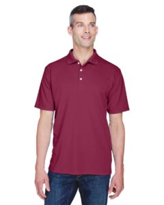 UltraClub 8445 Men’s Cool & Dry Stain-Release Performance Polo – Maroon (on model)