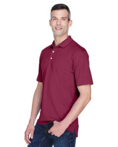 UltraClub 8445 Men’s Cool & Dry Stain-Release Performance Polo – Maroon (on model side)