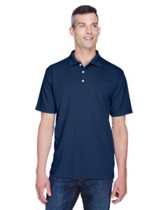 UltraClub 8445 Men’s Cool & Dry Stain-Release Performance Polo – Navy (on model)