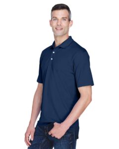 UltraClub 8445 Men’s Cool & Dry Stain-Release Performance Polo – Navy (on model side)