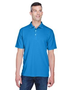 UltraClub 8445 Men’s Cool & Dry Stain-Release Performance Polo – Pacific Blue (on model)