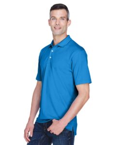 UltraClub 8445 Men’s Cool & Dry Stain-Release Performance Polo – Pacific Blue (on model side)