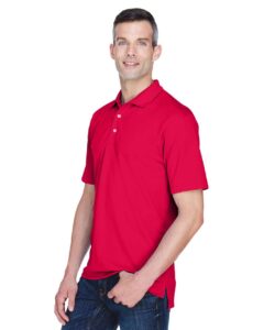 UltraClub 8445 Men’s Cool & Dry Stain-Release Performance Polo – Red (on model side)