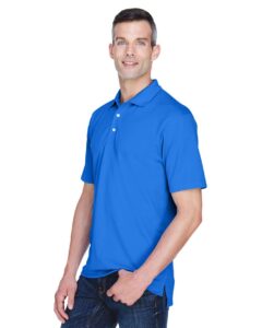 UltraClub 8445 Men’s Cool & Dry Stain-Release Performance Polo – Royal (on model side)