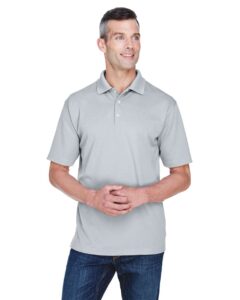 UltraClub 8445 Men’s Cool & Dry Stain-Release Performance Polo – Silver (on model)