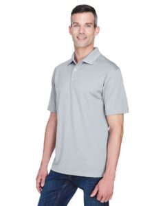 UltraClub 8445 Men’s Cool & Dry Stain-Release Performance Polo – Silver (on model side)