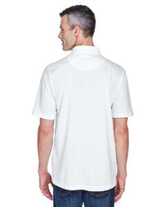 UltraClub 8445 Men’s Cool & Dry Stain-Release Performance Polo – White (on model back)