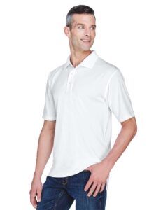 UltraClub 8445 Men’s Cool & Dry Stain-Release Performance Polo – White (on model side)