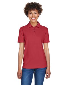 UltraClub 8541 Women’s Whisper Pique Polo – Cardinal (on model)