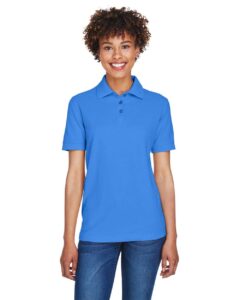 UltraClub 8541 Women’s Whisper Pique Polo – French Blue (on model)