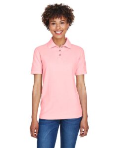 UltraClub 8541 Women’s Whisper Pique Polo – Pink (on model)