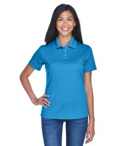 UltraClub 8445L Women’s Cool & Dry Stain-Release Performance Polo – Pacific Blue (on model)