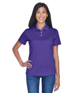 UltraClub 8445L Women’s Cool & Dry Stain-Release Performance Polo – Purple (on model)