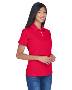 UltraClub 8445L Women’s Cool & Dry Stain-Release Performance Polo – Red (on model side)