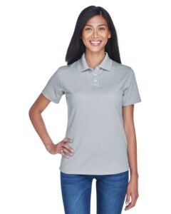 UltraClub 8445L Women’s Cool & Dry Stain-Release Performance Polo – Silver (on model)