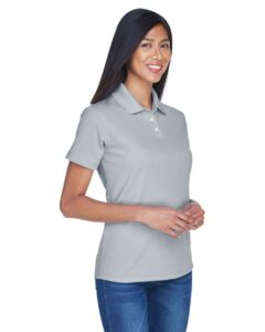 UltraClub 8445L Women’s Cool & Dry Stain-Release Performance Polo – Silver (on model side)