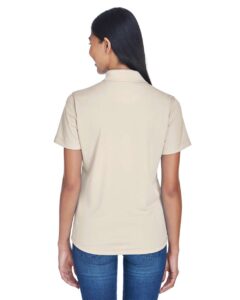 UltraClub 8445L Women’s Cool & Dry Stain-Release Performance Polo – Stone (on model back)