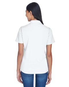 UltraClub 8445L Women’s Cool & Dry Stain-Release Performance Polo – White (on model back)