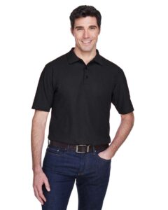 UltraClub 8540 Men’s Whisper Piqué Polo – Black (on model)