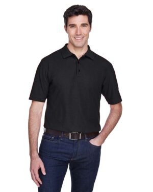 UltraClub 8540 Men’s Whisper Piqué Polo – Black (on model)