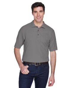 UltraClub 8540 Men’s Whisper Piqué Polo – Graphite (on model)