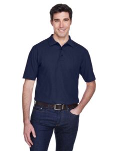 UltraClub 8540 Men’s Whisper Piqué Polo – Navy (on model)