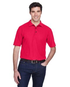 UltraClub 8540 Men’s Whisper Piqué Polo – Red (on model)