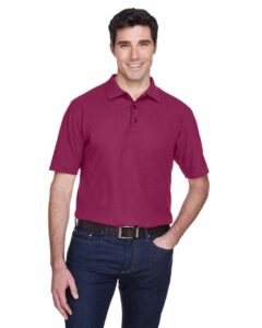 UltraClub 8540 Men’s Whisper Piqué Polo – Wine (on model)