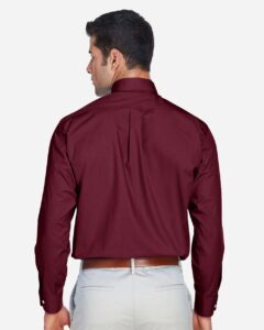 Devon & Jones D620 Men’s Crown Collection® Broadcloth Woven Dress Shirt – Burgundy (on model back)
