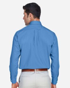 Devon & Jones D620 Men’s Crown Collection® Broadcloth Woven Dress Shirt – French Blue (on model back)