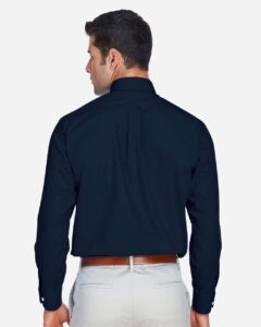 Devon & Jones D620 Men’s Crown Collection® Broadcloth Woven Dress Shirt – Navy (on model back)