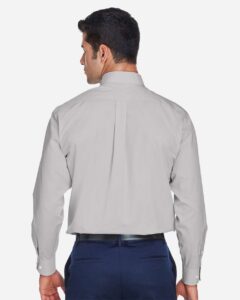 Devon & Jones D620 Men’s Crown Collection® Broadcloth Woven Dress Shirt – Silver (on model back)
