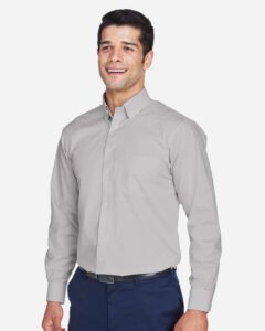 Devon & Jones D620 Men’s Crown Collection® Broadcloth Woven Dress Shirt – Silver (on model side)