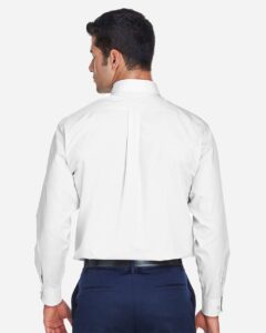 Devon & Jones D620 Men’s Crown Collection® Broadcloth Woven Dress Shirt – White (on model back)