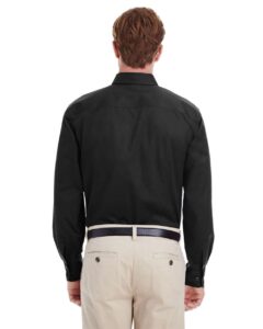 Harriton M581 Men’s Foundation Cotton Twill Dress Shirt with Teflon – Black (on model back)