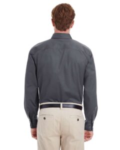 Harriton M581 Men’s Foundation Cotton Twill Dress Shirt with Teflon – Dark Charcoal (on model back)