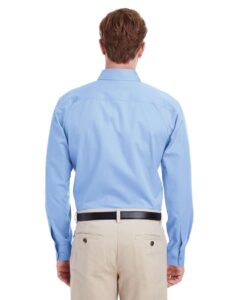 Harriton M581 Men’s Foundation Cotton Twill Dress Shirt with Teflon – Industry Blue (on model back)