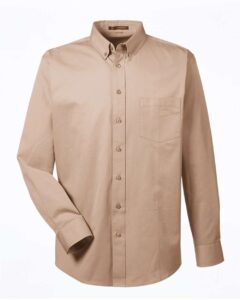 Harriton M581 Men’s Foundation Cotton Twill Dress Shirt with Teflon – Khaki