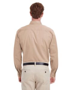 Harriton M581 Men’s Foundation Cotton Twill Dress Shirt with Teflon – Khaki (on model back)