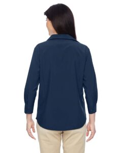 Harriton M610W Women’s Paradise Three-Quarter Pullover Sleeve Performance Shirt – Navy (on model back)