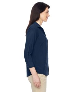 Harriton M610W Women’s Paradise Three-Quarter Pullover Sleeve Performance Shirt – Navy (on model side)