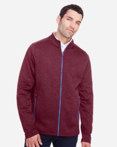 North End NE712 Men’s Flux 2.0 Full-Zip Jacket – Burgundy Heather/ Olympic Blue (on model)